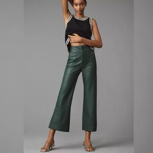 Anthropologie Colette Faux Leather Wide-Leg Cropped Pants Muted Aqua Teal Green